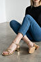 Elina Gold Patent Leather Ankle Strap Thick Heeled Shoes - 2