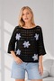 Women's Boat Neck Openwork Floral Detailed Knitwear Blouse - 2