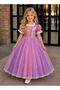 Rapunzel Costume Dress Rapunzel Pink Bubble Hair-Crown-Gloves+Face Stone Children's Purple High-Heeled Shoes Party Birthday - 3