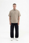 Men's Flamed Cotton Oversize Shirt Khaki - 4