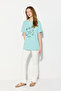 Sea-Themed Bead Embroidered Cotton T-Shirt - Turquoise - 2