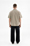 Men's Flamed Cotton Oversize Shirt Khaki - 5