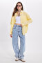 Women's Oversize Wide Cut 100% Cotton Muslin Fabric Long Sleeve Pocketed Textured Yellow Shirt - 2