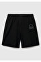 Boy's Black Back Pocket Logo Printed Waist Drawstring Shorts - 2