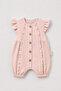 Ruffled Button Closure Linen Baby Romper - 2