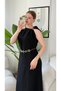 Women's Zero Sleeve Flared Long Maxi Dress with Shoulder Buckle Chain Belt - 6
