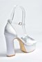 Silver Satin Fabric Platform Heeled Women's Evening Dress Shoes M348202504 - 6