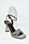 S569315714 Platinum Glitter Thick Heeled Evening Dress Shoes - 6