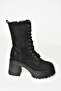T973559002 Black Suede Thick Heeled Women's Boots - 7