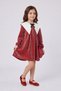 Red Long Sleeve Collar Detailed Glitter Girl's Dress - Maya