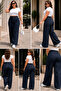 Women's Large Size High Waist Palazzo Pants Summer Thin Fabric Anti-Sweat Lycra C633-Navy Blue - 3
