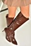 N 749204011   Brown Croco Print Low Heeled Women's Boots