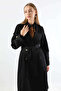 Asymmetrical Windbreaker Buttoned Trench Coat Black - 2