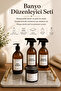 Bathroom Organizer Set with Wooden Stand White Marble Tray Candle Natural White Liquid Soap Bottle