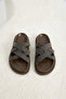 Women's Bitter Brown Comfortable Fit Soft Sole Cross-Striped Slippers