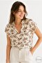 Women's Mini Floral Print Summer Bat Short Sleeve Shirt