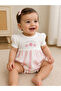 Infant Girls Floral Yoke Bubble Romper with Purple Stripe Bottom - 3