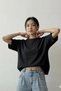 Women's Oversized Basic T-Shirt Black – Crew Neck, Comfortable Fit, Lettering, 100% Cotton