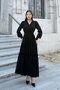 Embroidered V-Neck Chiffon Dress with Drawstring and Belt Detail 6036-Black - 2