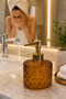 Bal Crystal Glass Liquid Soap Dispenser - Honey•• Countertop Sink Dish Gold Detailed Modern Luxury Bathroom Accessory Decorative Liquid Soap Dispenser Soap Dispenser for Bathroom & Kitchen Countertop - 4