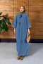 Women's Beaded Embroidered Bat Sleeve Denim Dress - 3