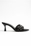 Women's Black Satin Hooked Pointed Toe Thin Heeled Slippers Tinky - 3