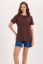 Women's Relax Fit Relaxed Cut Short Sleeve Crew Neck Brown T-Shirt