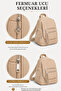 Women's Beige Mini Multi-Compartment Fabric Backpack – Daily Use Bag with Flap Pocket Detail - 7