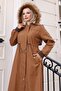 Fur Collar Lace-Up Waist Coat Brown 19269 - 2