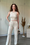 Ruffled Crop Crew Neck Ecru Trouser Set - 4