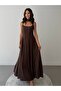 Halter Neck Flared Cut Draped Maxi Dress - Brown - 5