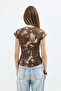 Short Sleeve Stylish Blouse with Shiny Fabric Detail - 6