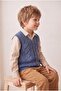 Boy's Stitch-Free Premium Knitwear Vest V-Neck Buttoned Hair Knitting Patterned - 2