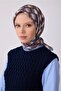 Tivil Pure Silk Scarf 4302 - 32 Tan Blue Geometric Pattern