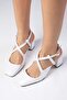 White Color Open Back Blunt Toe Women's Heeled Shoes - 3