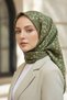 100% Twill Silk Crispy Flower Patterned Khaki Colored 90X90 Scarf Planting Shape: Hand Sewing - 6