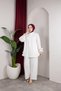 Women's Strawberry Fabric Stand Collar Buttoned Ruffle Detailed Hijab Tunic Pants Double Set - 7