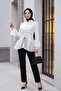 Hakim Yaka Buttoned Front Lined Ruffled Polyviscon Tunic -White - 5