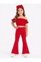 Girl's Red Flare Leg Tights, Red Strapless Crop Blouse and Headband Set.