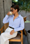 Blue Gingham Long Sleeve Women's Shirt Mg2386