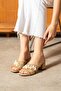Anka Women's Straw Textured Pearl Thick Heel Beige Slippers Sandals - 2