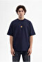 Men's Seal Printed Double Face Oversize T-Shirt Midnight Blue