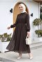 Lined, Elastic Waist, Polka Dot Patterned Long Chiffon Dress -Brown