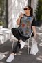 Black Tunic Leggings Set Viscose Fabric Digital Printed Stone Detail Large Size C6004 - 4