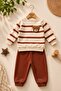 Striped Punch Teddy Bear Baby Set with Snap Fasteners on the Shoulder, 2-Piece Bottom and Top, Transitional Months, 3-6-9-12 Months