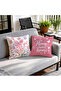 Set of 4 Decorative Throw Pillow Covers with Pink Flower and Butterfly Pattern - 4