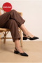 Women's Black Side Buckle Detailed Open Back Pointed Toe Casual Heeled Shoes