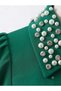 Girl's Short-Sleeved Dress with Stone Collar and Sleeves - 4