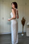 Neck Tie Jacquard Tulle Midi White Dress - 4