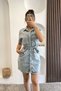 Asymmetrical Pocket Detail Belted Denim Dress - Light Blue Light Blue